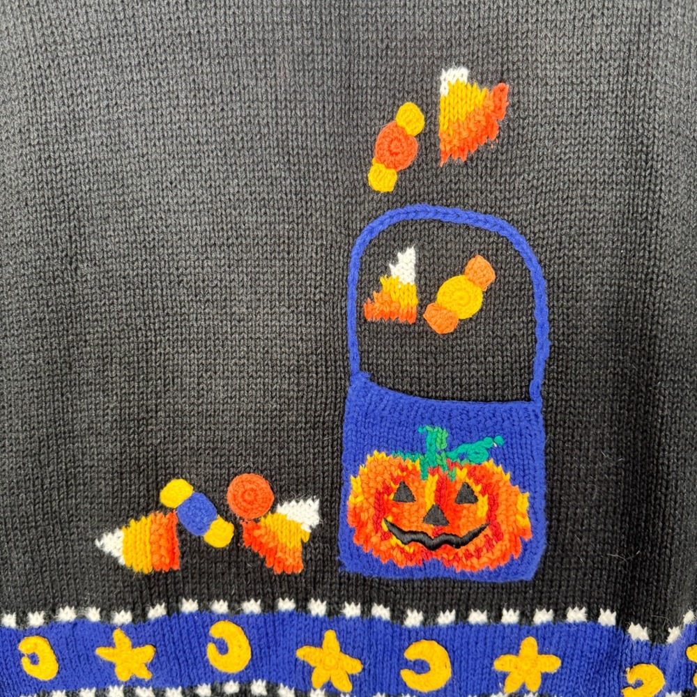 Marisa Christina Halloween Sweater Vest Womens M Black Trick or Treat Hand Knit - Picture 7 of 10
